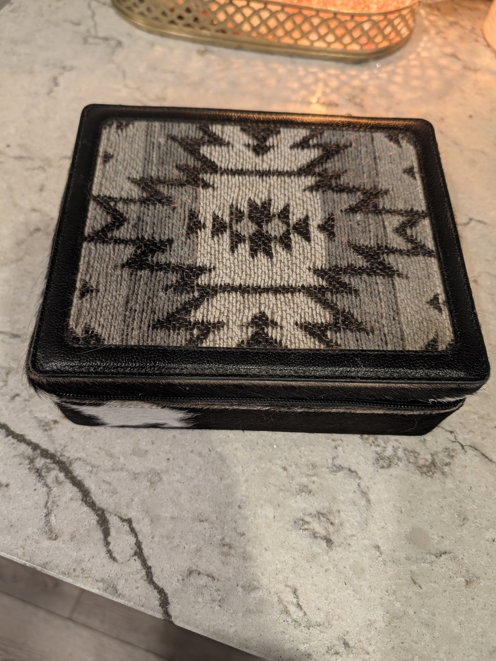 Decorative Black and White Southwestern Patterned Jewelry Box